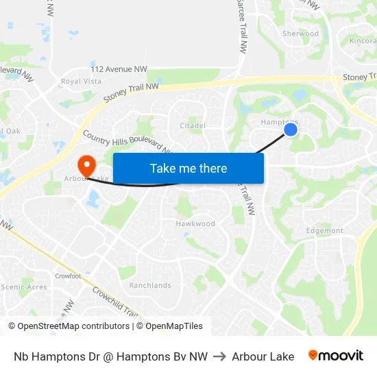 Nb Hamptons Dr @ Hamptons Bv NW to Arbour Lake map