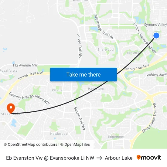 Eb Evanston Vw @ Evansbrooke Li NW to Arbour Lake map