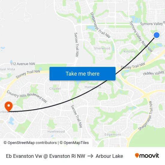 Eb Evanston Vw @ Evanston Ri NW to Arbour Lake map