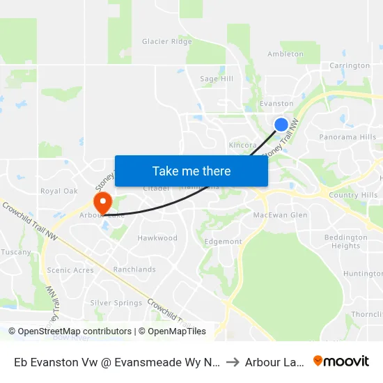 Eb Evanston Vw @ Evansmeade Wy NW to Arbour Lake map