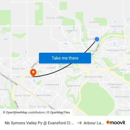 Nb Symons Valley Py @ Evansford Cl NW to Arbour Lake map
