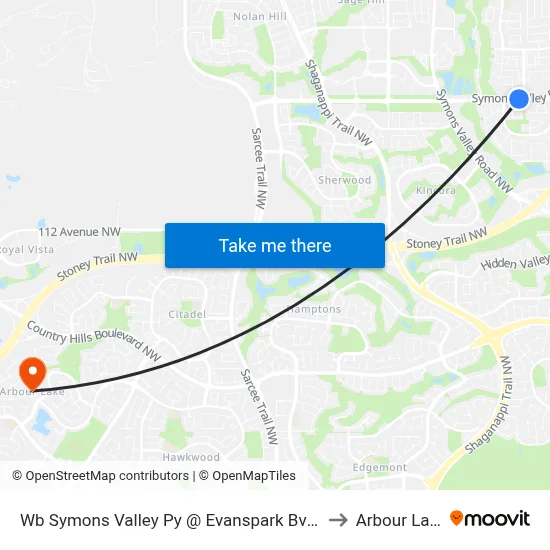 Wb Symons Valley Py @ Evanspark Bv NW to Arbour Lake map
