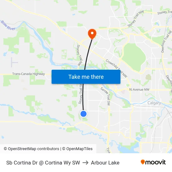 Sb Cortina Dr @ Cortina Wy SW to Arbour Lake map