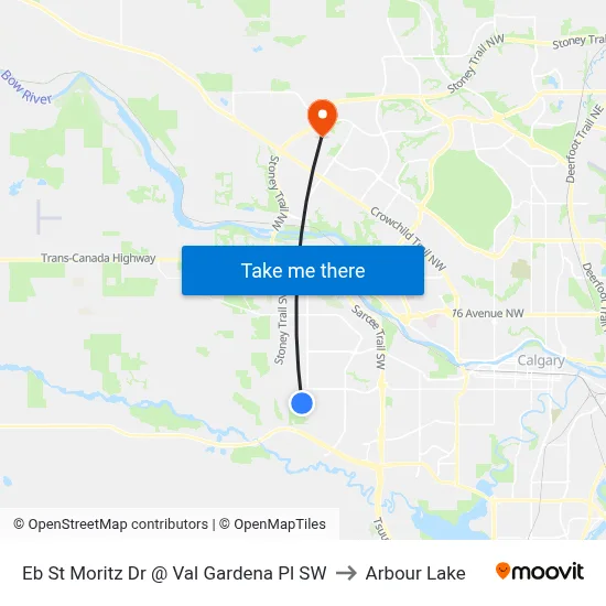 Eb St Moritz Dr @ Val Gardena Pl SW to Arbour Lake map