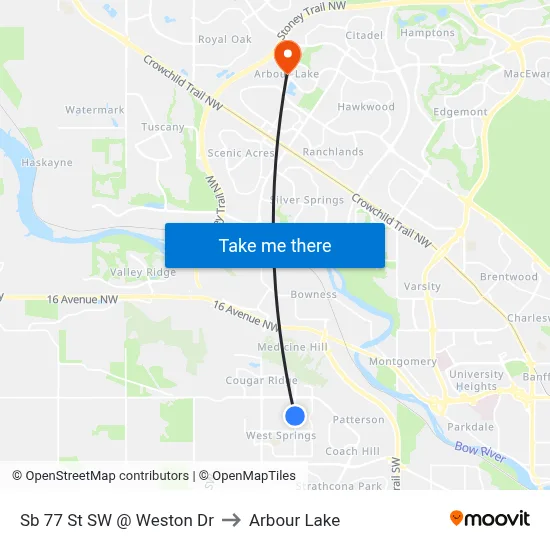 Sb 77 St SW @ Weston Dr to Arbour Lake map