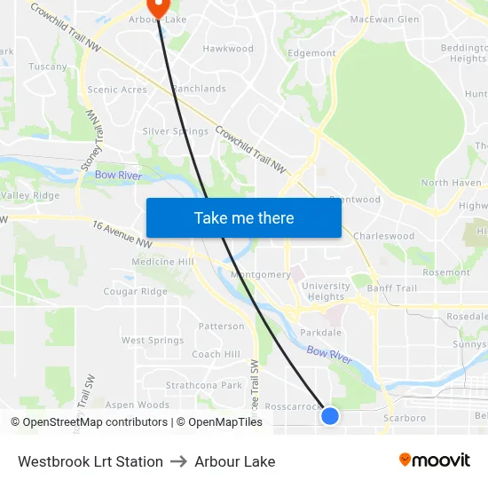 Westbrook Lrt Station to Arbour Lake map