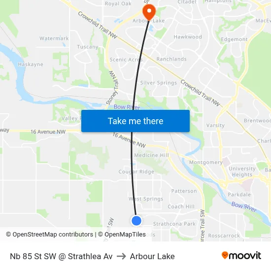Nb 85 St SW @ Strathlea Av to Arbour Lake map