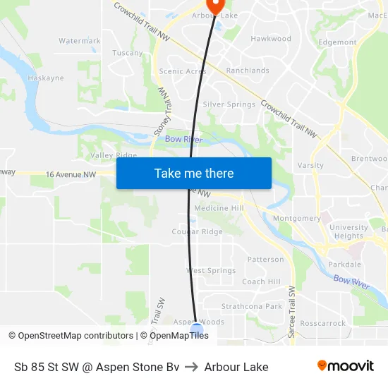 Sb 85 St SW @ Aspen Stone Bv to Arbour Lake map