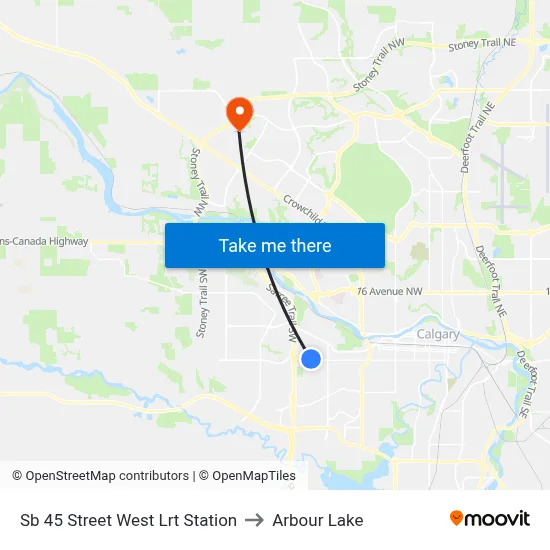 Sb 45 Street West Lrt Station to Arbour Lake map