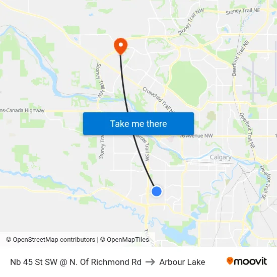 Nb 45 St SW @ N. Of Richmond Rd to Arbour Lake map