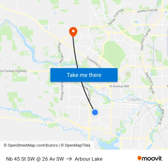 Nb 45 St SW @ 26 Av SW to Arbour Lake map