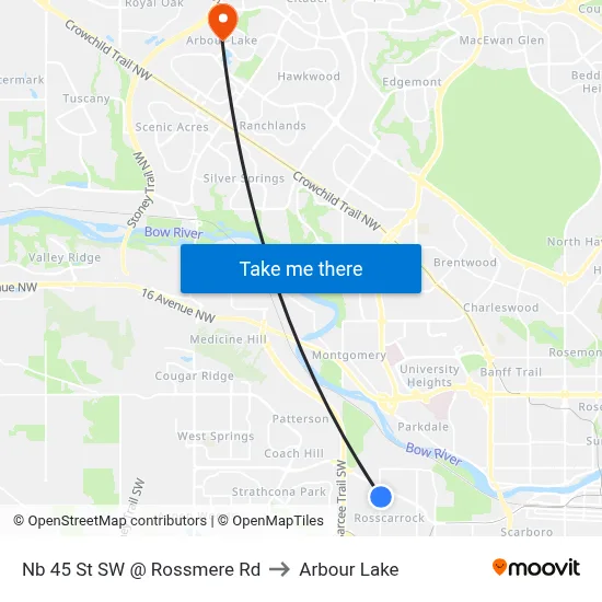 Nb 45 St SW @ Rossmere Rd to Arbour Lake map
