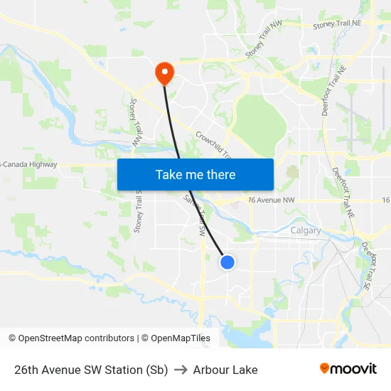 26th Avenue SW Station (Sb) to Arbour Lake map