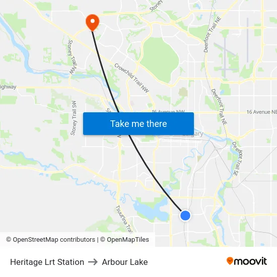 Heritage Lrt Station to Arbour Lake map