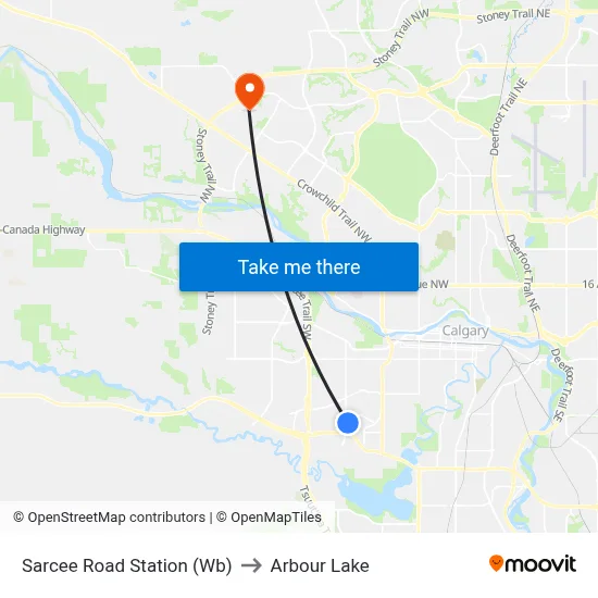Sarcee Road Station (Wb) to Arbour Lake map