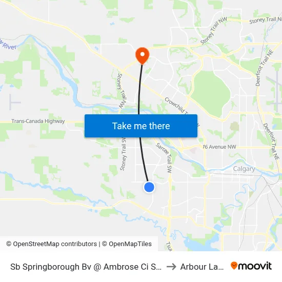 Sb Springborough Bv @ Ambrose Ci SW to Arbour Lake map