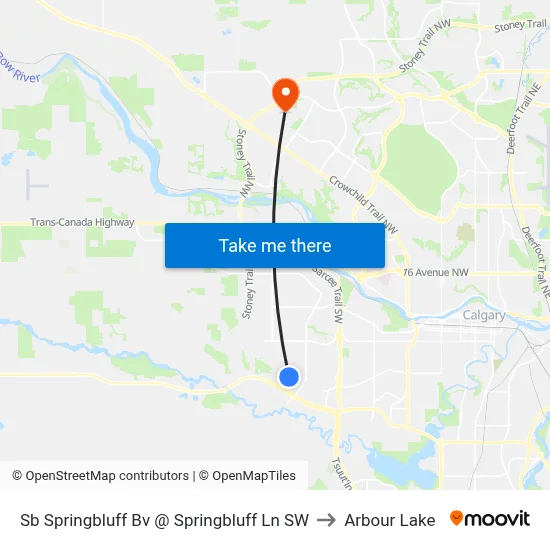 Sb Springbluff Bv @ Springbluff Ln SW to Arbour Lake map