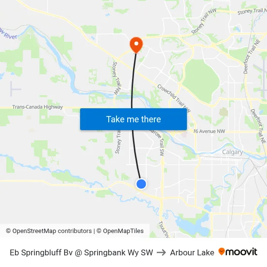 Eb Springbluff Bv @ Springbank Wy SW to Arbour Lake map