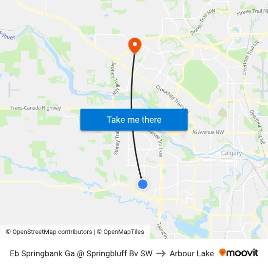 Eb Springbank Ga @ Springbluff Bv SW to Arbour Lake map