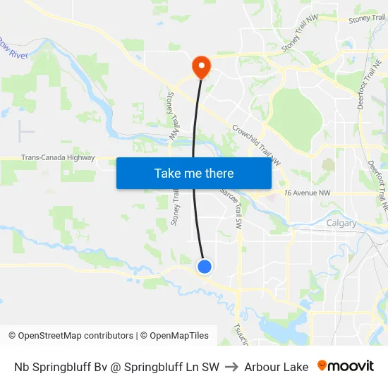 Nb Springbluff Bv @ Springbluff Ln SW to Arbour Lake map