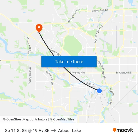 Sb 11 St SE @ 19 Av SE to Arbour Lake map
