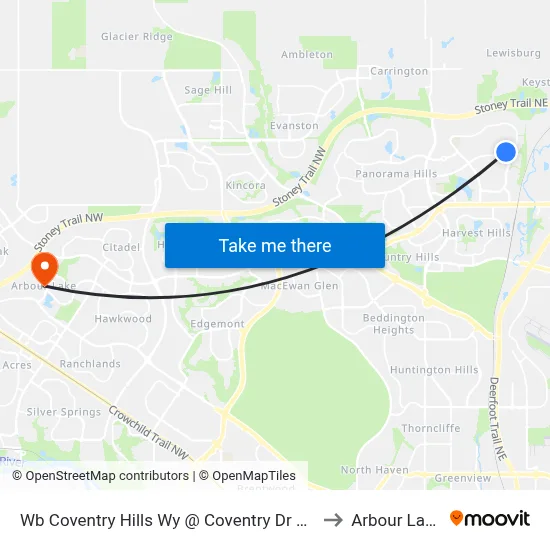 Wb Coventry Hills Wy @ Coventry Dr NE to Arbour Lake map