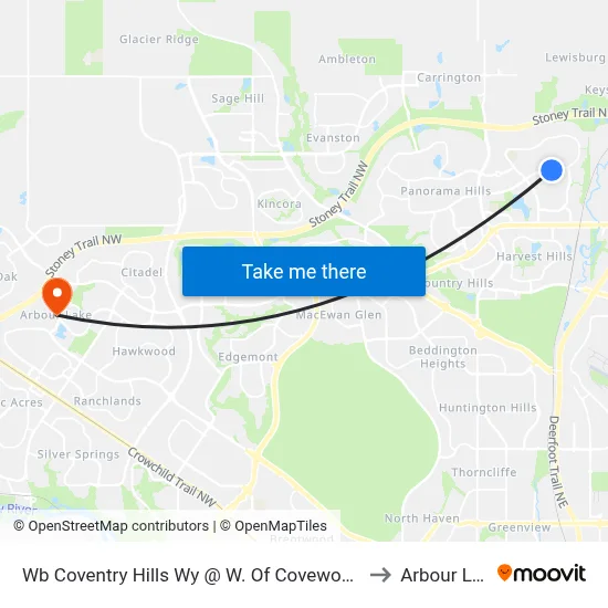 Wb Coventry Hills Wy @ W. Of Covewood Li NE to Arbour Lake map
