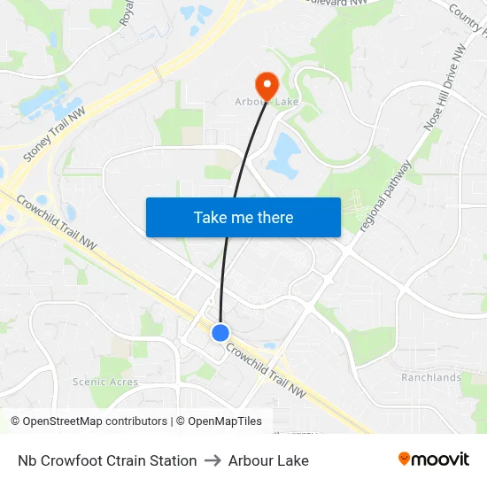 Nb Crowfoot Ctrain Station to Arbour Lake map