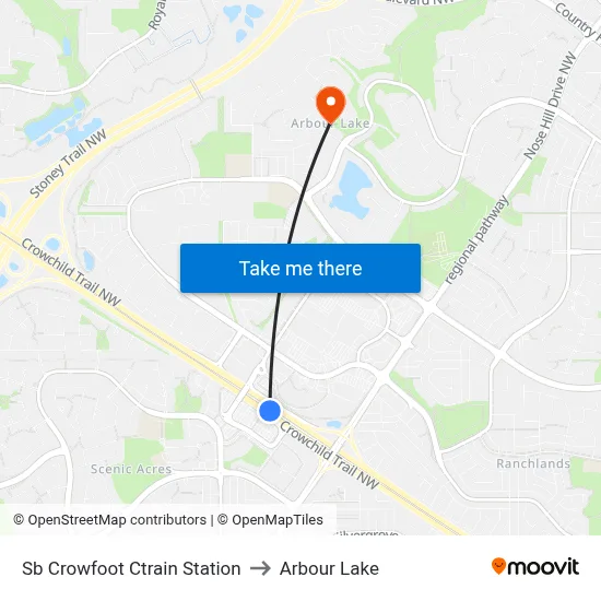Sb Crowfoot Ctrain Station to Arbour Lake map