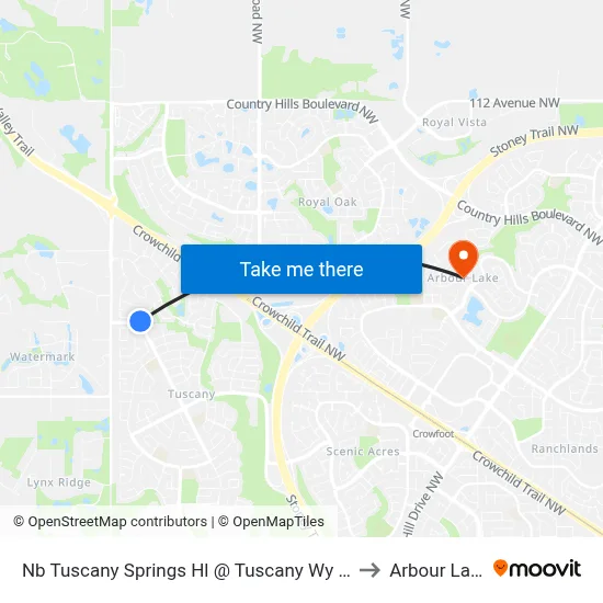 Nb Tuscany Springs Hl @ Tuscany Wy NW to Arbour Lake map