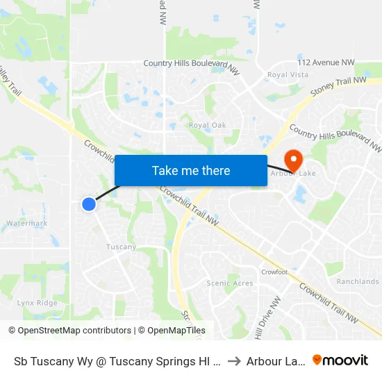 Sb Tuscany Wy @ Tuscany Springs Hl NW to Arbour Lake map