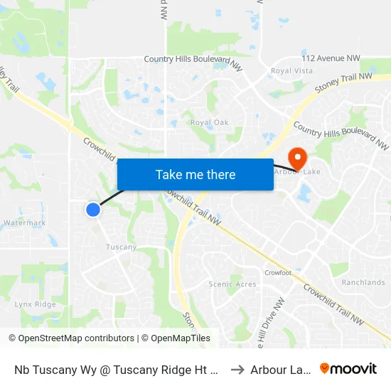 Nb Tuscany Wy @ Tuscany Ridge Ht NW to Arbour Lake map