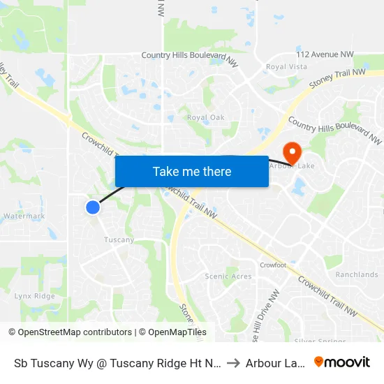 Sb Tuscany Wy @ Tuscany Ridge Ht NW to Arbour Lake map