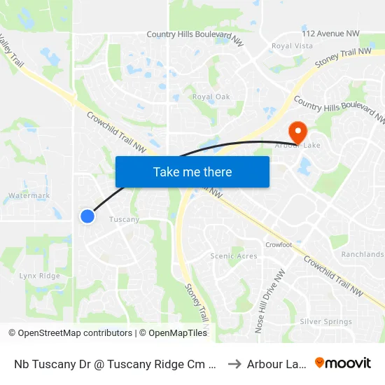 Nb Tuscany Dr @ Tuscany Ridge Cm NW to Arbour Lake map