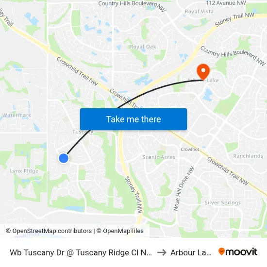 Wb Tuscany Dr @ Tuscany Ridge Cl NW to Arbour Lake map