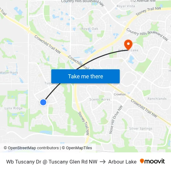 Wb Tuscany Dr @ Tuscany Glen Rd NW to Arbour Lake map