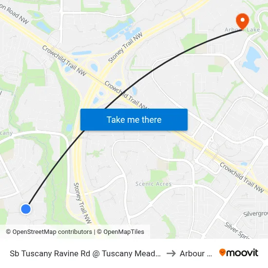 Sb Tuscany Ravine Rd @ Tuscany Meadows Cm NW to Arbour Lake map