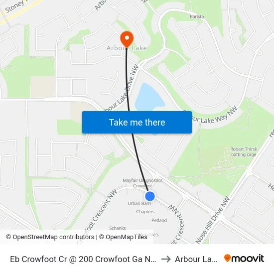 Eb Crowfoot Cr @ 200 Crowfoot Ga NW to Arbour Lake map