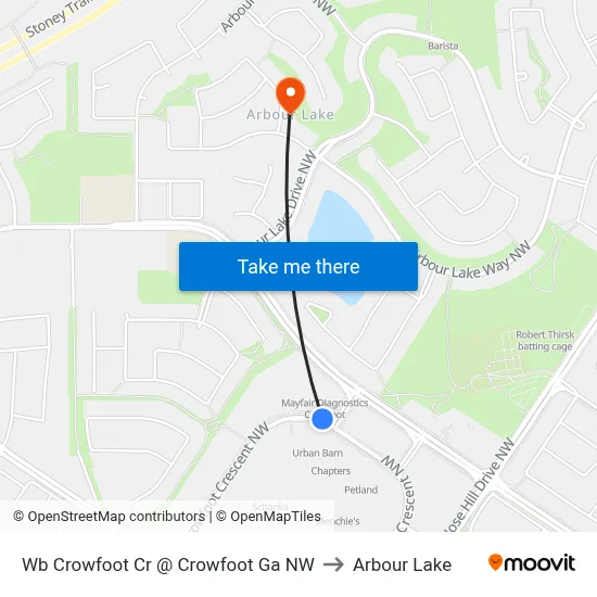 Wb Crowfoot Cr @ Crowfoot Ga NW to Arbour Lake map