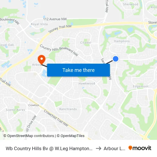 Wb Country Hills Bv @ W.Leg Hamptons Bv NW to Arbour Lake map