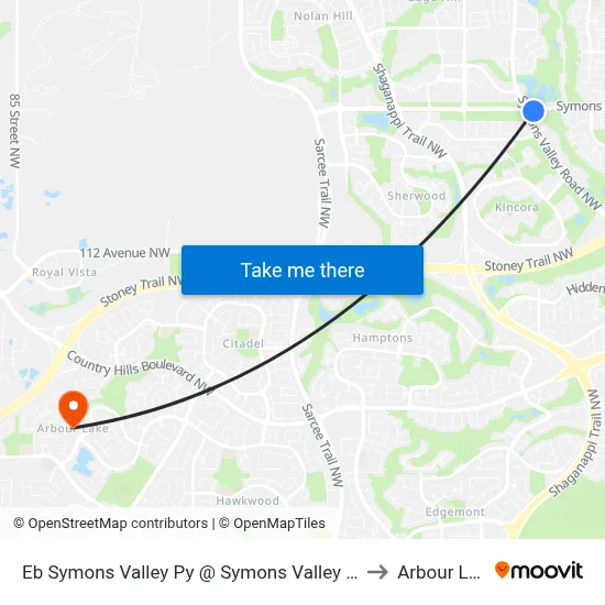 Eb Symons Valley Py @ Symons Valley Rd NW to Arbour Lake map
