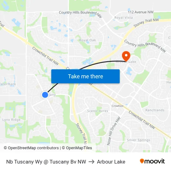 Nb Tuscany Wy @ Tuscany  Bv NW to Arbour Lake map