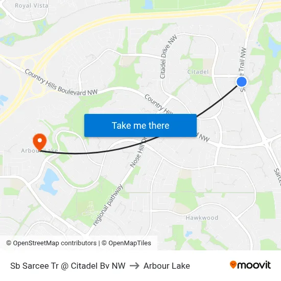 Sb Sarcee Tr @ Citadel Bv NW to Arbour Lake map