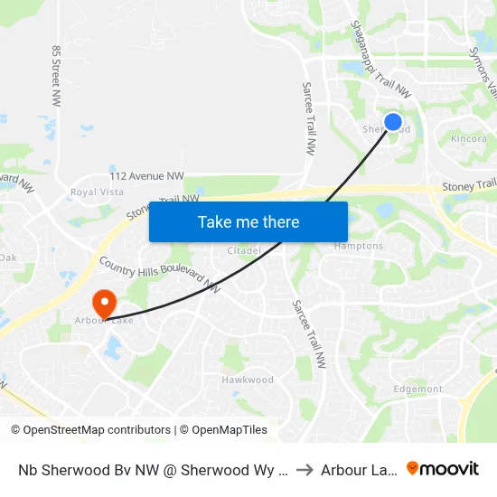 Nb Sherwood Bv NW @ Sherwood Wy NW to Arbour Lake map