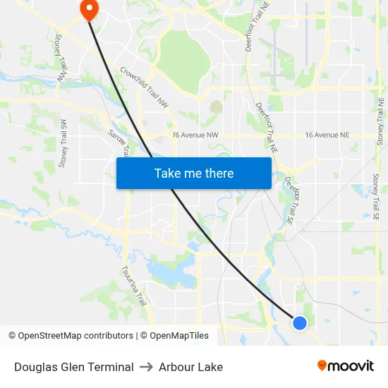 Douglas Glen Terminal to Arbour Lake map