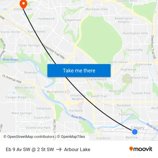 Eb 9 Av SW @ 2 St SW to Arbour Lake map