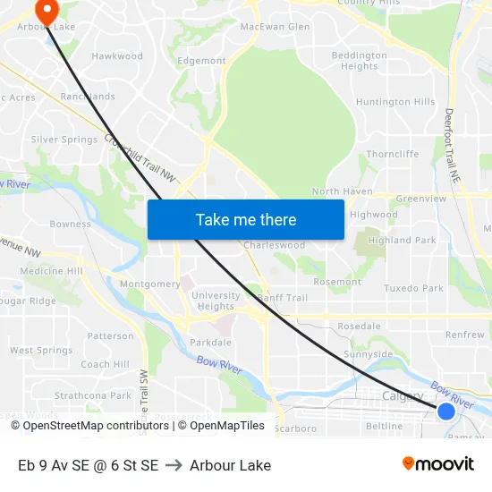 Eb 9 Av SE @ 6 St SE to Arbour Lake map