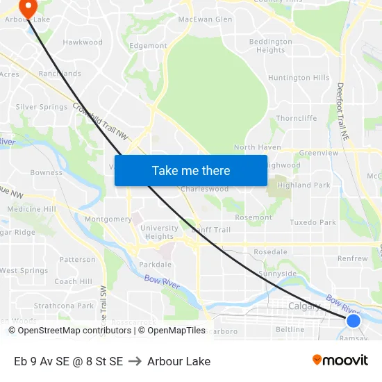 Eb 9 Av SE @ 8 St SE to Arbour Lake map