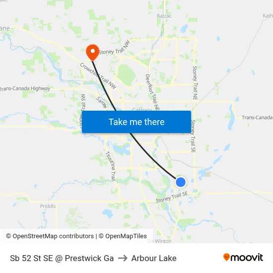 Sb 52 St SE @ Prestwick Ga to Arbour Lake map