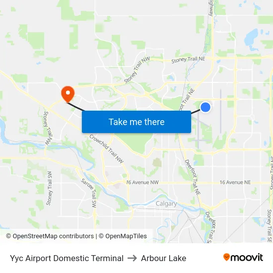 Yyc Airport Domestic Terminal to Arbour Lake map